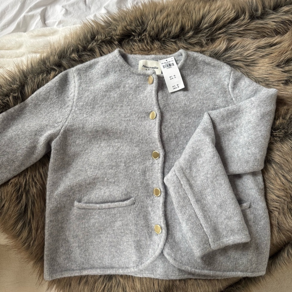 Abercrombie & Fitch Kids Light Gray Button-Front Jacket with Gold Buttons